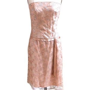Xtraordinary beige strapless silver glitter floral cocktail dress